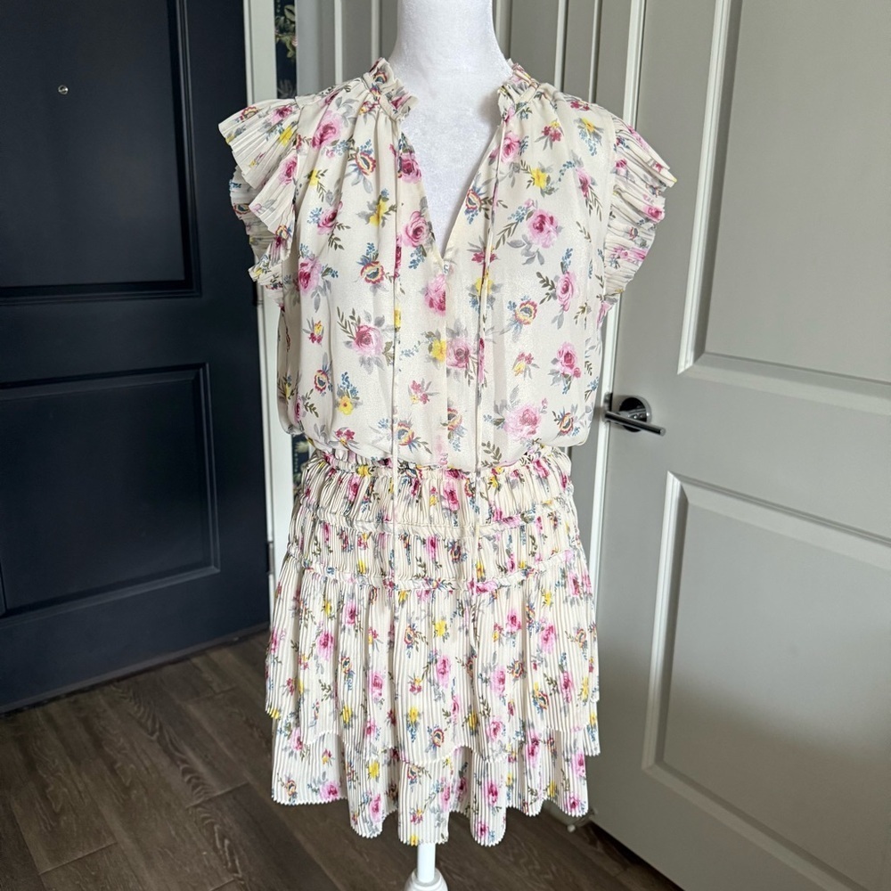 Current Air Los Angeles Floral Print Ruffle Pleated Hem Mini Dress Size S